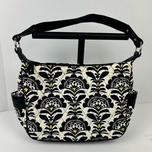 Vera Bradley Chic Black White Floral Quilted Shoulder Bag Yellow Pop